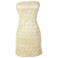 Gilded Gold Metallic Lace Strapless Designer Dress by Minuet